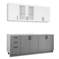 Кухня Комплект №9 Серый камень/ТАЧ БЕЛЫЙ/ТАЧ ГРАФИТ (столеш Олива+Планка)