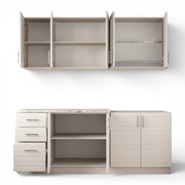 Кухонный гарнитур Комплект №9 Кашемир/Кашемир (столеш Версаль+Сушка+Планка) 2,0м 