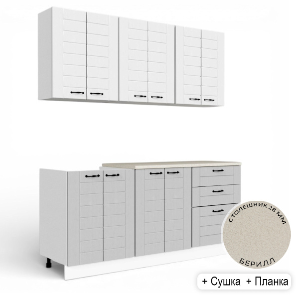 Кухонный гарнитур СОНЕТ  1,8  м  Белый/Дуб Светлый/Дуб Дымчатый