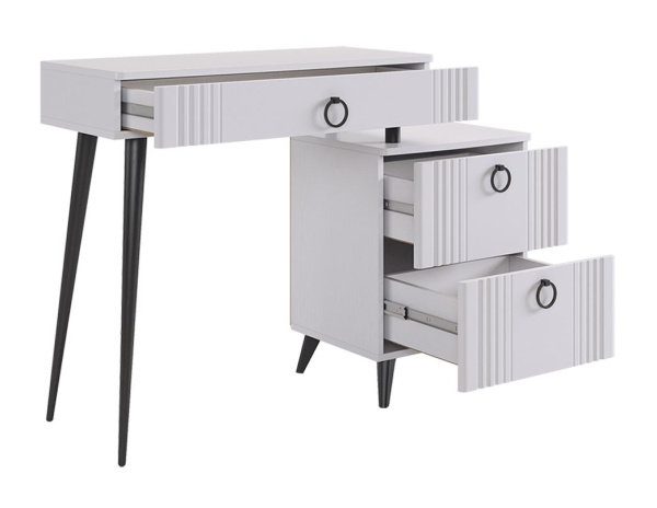 Ева Туалетный столик (с тумбой)/Белое дерево/Белый матовый