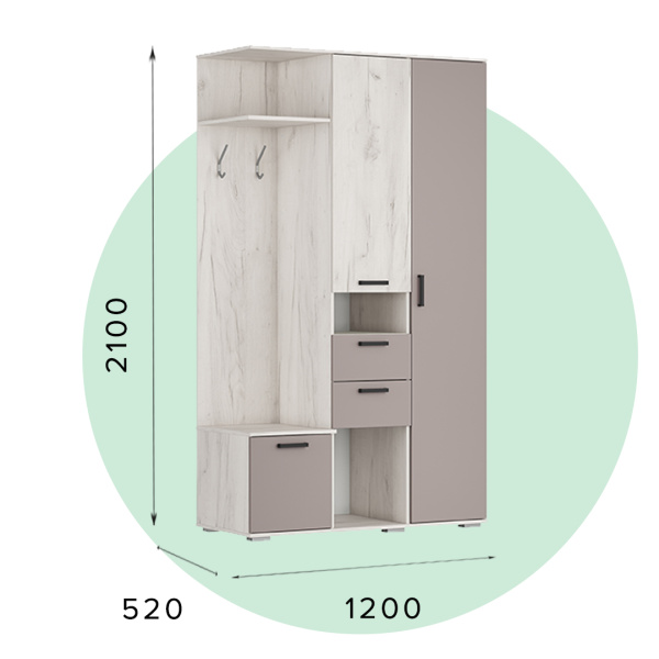 Прихожая УЛЬТРА ПР-01(1200*520*2100) Глиняный Серый/Дуб Крафт Белый