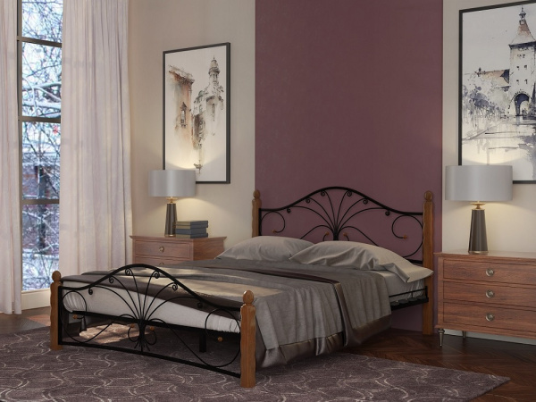 Кровать Фортуна 1 140*200 (с основанием) черный/махагон