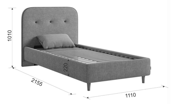 Кровать с основанием Лео 90х200 см галька/графит/велюр