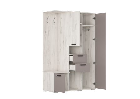 УЛЬТРА ПР-20 Прихожая (1200*520*1860) Глиняный Серый/Дуб Крафт Белый