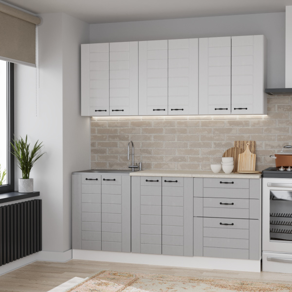 Кухонный гарнитур СОНЕТ  1,8  м  Белый/Дуб Светлый/Дуб Дымчатый