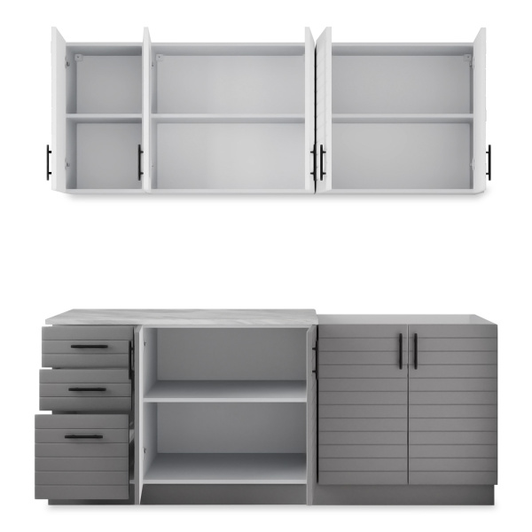 Кухня Комплект №9 Серый камень/ТАЧ БЕЛЫЙ/ТАЧ ГРАФИТ (столеш Олива+Планка)