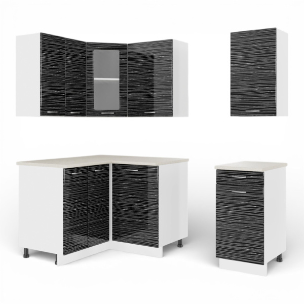 Кухонный гарнитур Танго  №7 Черный страйп(столеш Берил+сушка+планка)