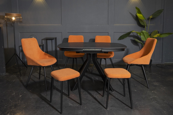 Стол Сохо-2С 120х90 (+32) (царга Черный/МДФ+PVC Черный/Black marble), нога №111Q черный