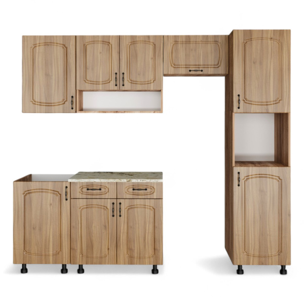 Кухня Комплект №4  Дуб крафт табачн./Орех антик (столеш Версаль+Сушка+планка) 1,8м 