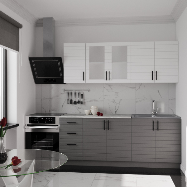 Кухня Комплект №9 Серый камень/ТАЧ БЕЛЫЙ/ТАЧ ГРАФИТ (столеш Олива+Планка)