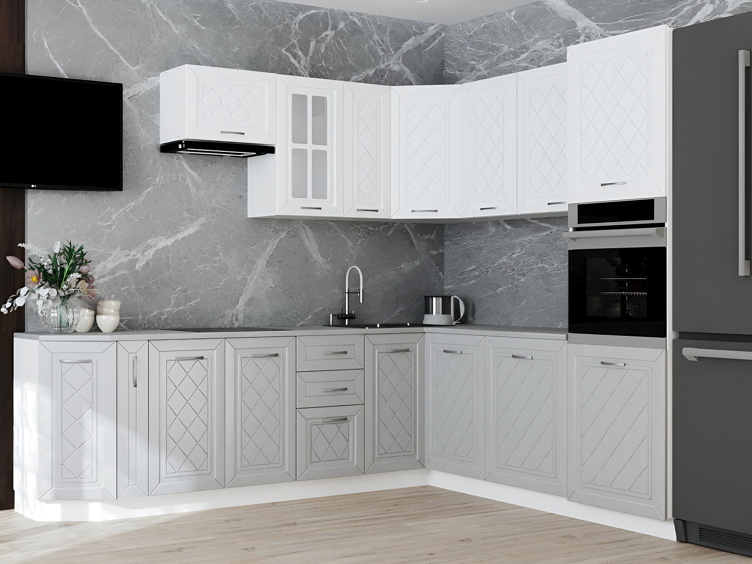 Фасад БЕЛЫЙ ГЛЯНЕЦ 423 на угловой верх